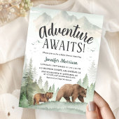 Invitation Adventure Awaits Bear Forest Woodland Baby Shower