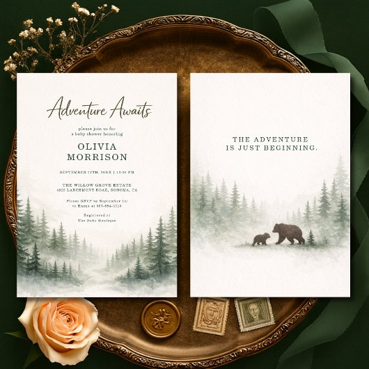 Invitation Adventure Awaits Forest Animals Baby Shower