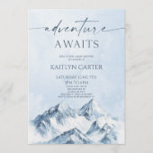 Invitation Adventure Awaits Winter Snowy Mountain Baby Shower (Devant)