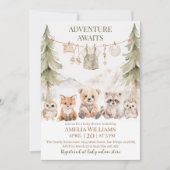 Invitation Adventure Awaits Woodland Animals Baby Shower (Devant)
