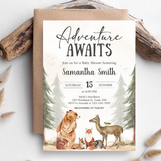 Invitation Adventure Awaits Woodland Baby Shower