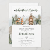 Invitation Adventure Awaits Woodland Baby Shower (Devant / Derrière)