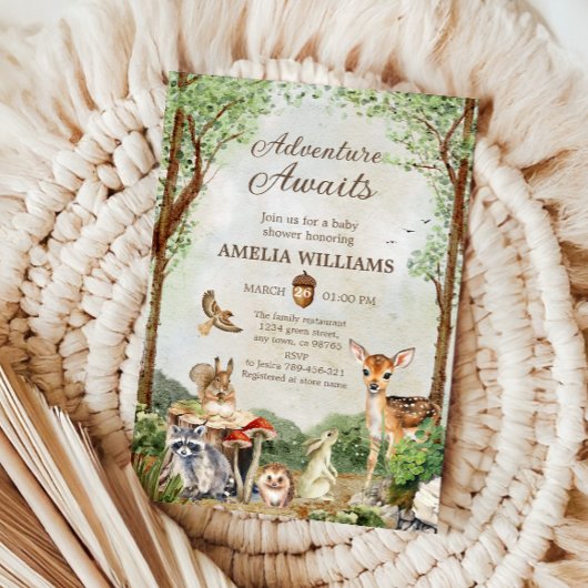 Invitation Adventure Awaits Woodland Baby Shower Forest