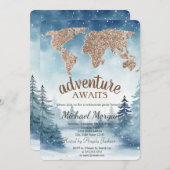 Invitation Adventure Awaits World Map Blue Forest Retirement (Devant / Derrière)