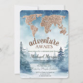 Invitation Adventure Awaits World Map Blue Forest Retirement (Devant)