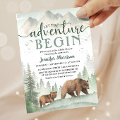 Invitation Adventure Begin Baby Shower Bear Woodland Forest