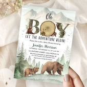 Invitation Adventure Begin Bear Boy Baby Shower Woodland 