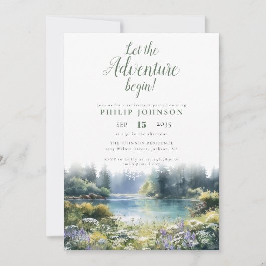 Invitation Adventure Begin Forest Lake Retirement Party (Devant)