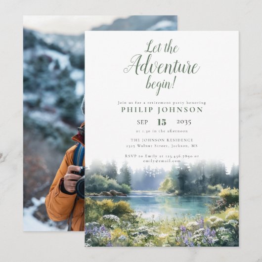 Invitation Adventure Begin Forest Lake Retirement Party Photo (Devant / Derrière)