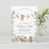 Invitation Adventure Begin Woodland Animals Baby Shower (Debout devant)