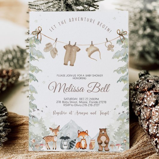 Invitation Adventure Begin Woodland Animals Baby Shower