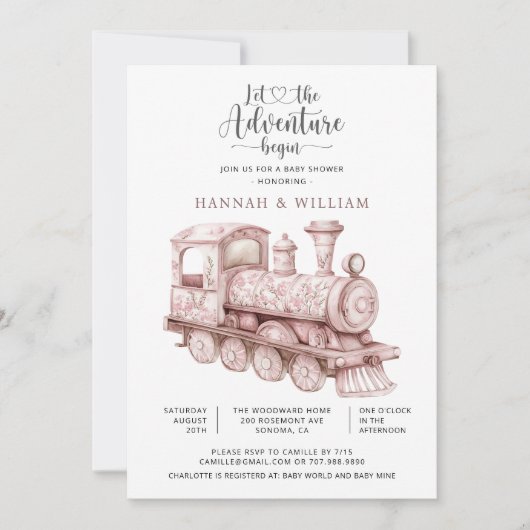 Invitation Adventure Begins Toile Train Baby Shower (Devant)