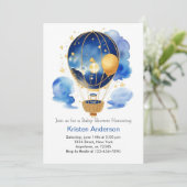 Invitation Adventure Blue Hot Air Balloon Boy Baby shower (Debout devant)