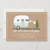Invitation Adventure Blue Trailer Camper Woodland Baby shower (Devant)
