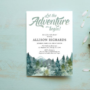 Invitation Adventure boy baby shower forêt rustique bois