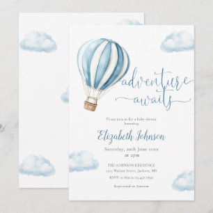 Invitation Adventure Boy Blue Hot Air Balloon Baby shower