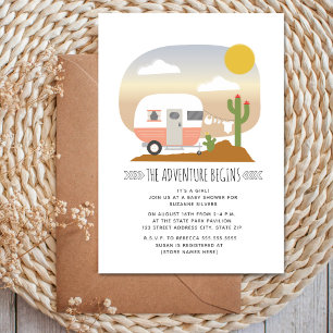 Invitation Adventure Desert Pink Camper Girl Baby shower