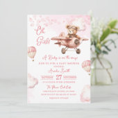 Invitation Adventure Hot Air Balloon Cute Bear Baby Shower (Debout devant)