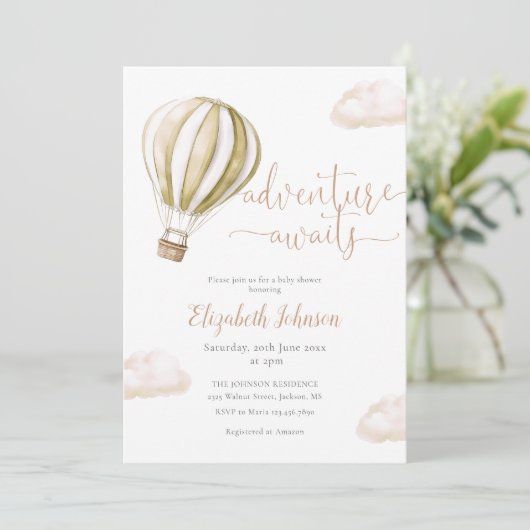 Invitation Adventure Hot Air Balloon Neutral Baby Shower (Debout devant)