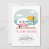 Invitation Adventure Pink Camper Beach Baby shower fille (Devant)