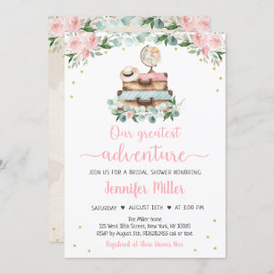 Invitation Adventure Pink Gold Floral Fête des mariées de voy