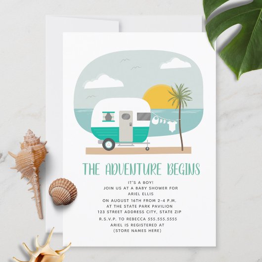 Invitation Adventure Turquoise Camper Baby shower de plage