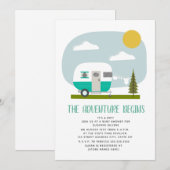 Invitation Adventure Turquoise Camper Clothesline Baby shower (Devant / Derrière)