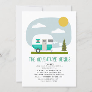 Invitation Adventure Turquoise Camper Clothesline Baby shower