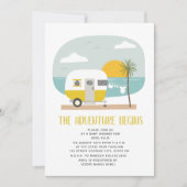 Invitation Adventure Yellow Camper Beach Baby shower neutre (Devant)