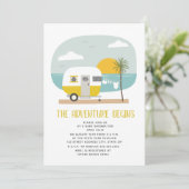 Invitation Adventure Yellow Camper Beach Baby shower neutre (Debout devant)