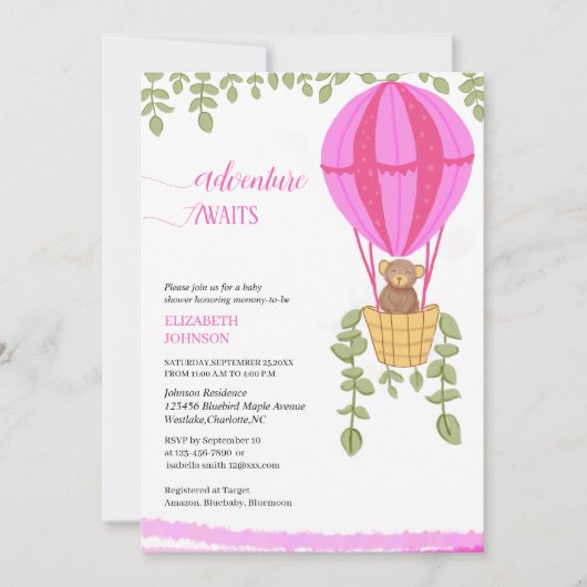 Invitation adventute attend le baby shower d'ours à montgolfi (Devant)