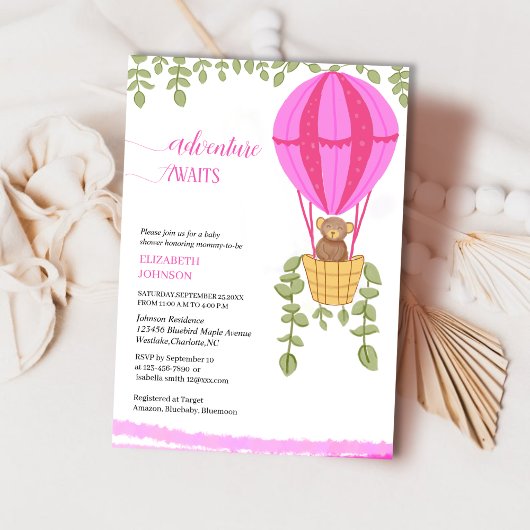 Invitation adventute attend le baby shower d'ours à montgolfi