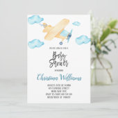 Invitation Aéronef Boy Baby shower Blue (Debout devant)
