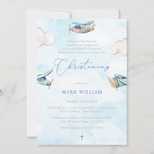 Invitation Aéronef Whimsical Watercolor (Devant)