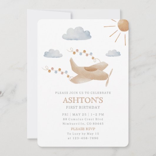 Invitation Aéronefs en aquarelle 1er appel d'anniversaire (Devant)