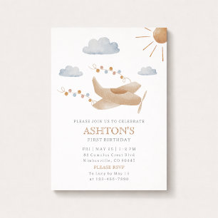 Invitation Aéronefs en aquarelle 1er appel d'anniversaire