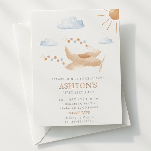 Invitation Aéronefs en aquarelle 1er appel d'anniversaire