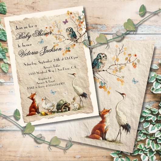 Invitation Aesop's Storybook Characters Baby Shower