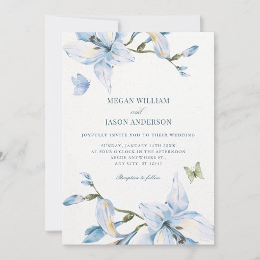 Invitation Aesthetic blue flower bloom wedding (Devant)
