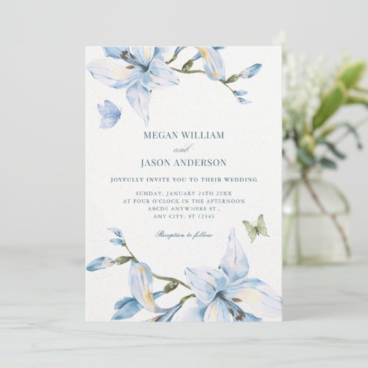 Invitation Aesthetic blue flower bloom wedding (Debout devant)