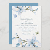 Invitation Aesthetic blue flower bloom wedding (Devant / Derrière)