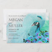 Invitation Aesthetic Blue Peacock Bird wedding (Devant)