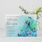 Invitation Aesthetic Blue Peacock Bird wedding (Debout devant)