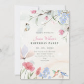 Invitation Aesthetic garden floral, bird, butterfly birthday (Devant)