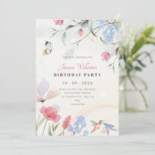 Invitation Aesthetic garden floral, bird, butterfly birthday (Debout devant)