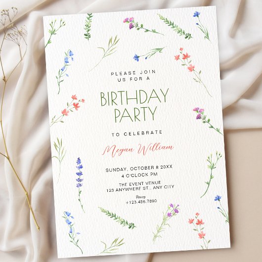 Invitation Aesthetic Minimalist falling flowers Birthday