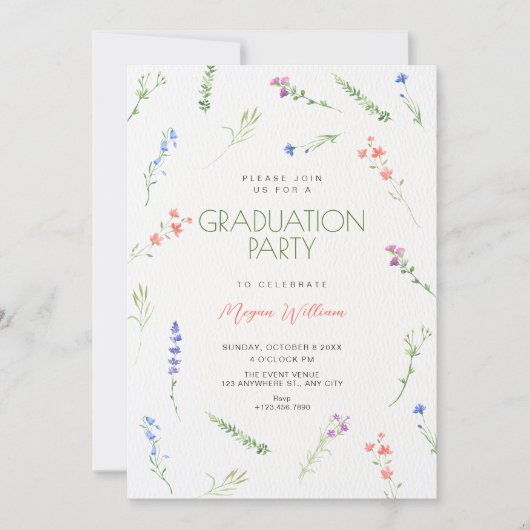 Invitation Aesthetic Minimalist falling flowers graduation (Devant)