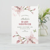 Invitation Aesthetic pink flower bloom baby shower (Debout devant)