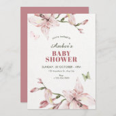 Invitation Aesthetic pink flower bloom baby shower (Devant / Derrière)