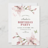 Invitation Aesthetic pink flower bloom birthday (Devant)